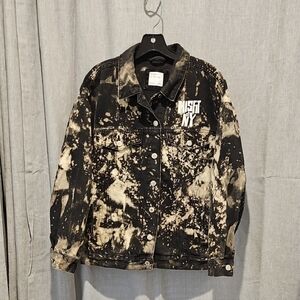 Bershka Black and Cream Jean Jacket Casual Oversized